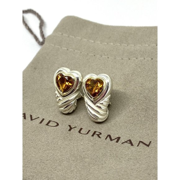 David Yurman Heart Citrine Shrimp Sterling Silver 14K Gold French Clip Earrings - Picture 2 of 12